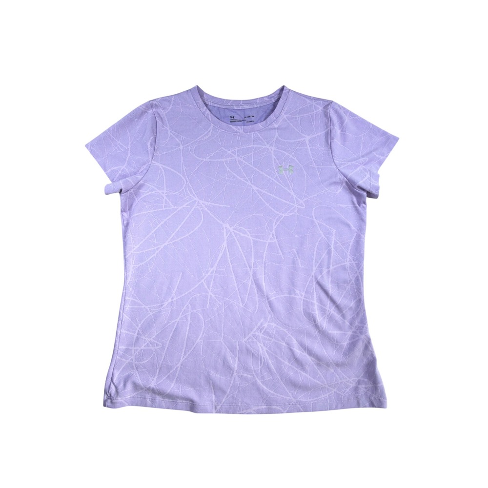 Under Armour HeatGear Womens Purple Abstract Graphic Short Sleeve Shirt XL Loose